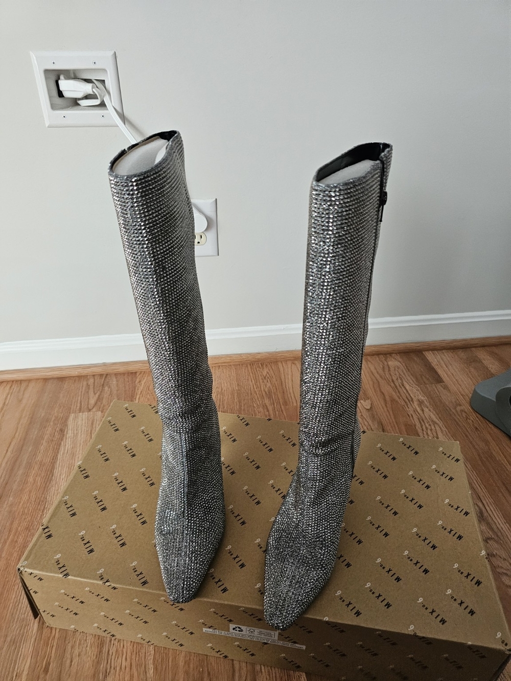 Women's Silver Crystal Knee-High Boots